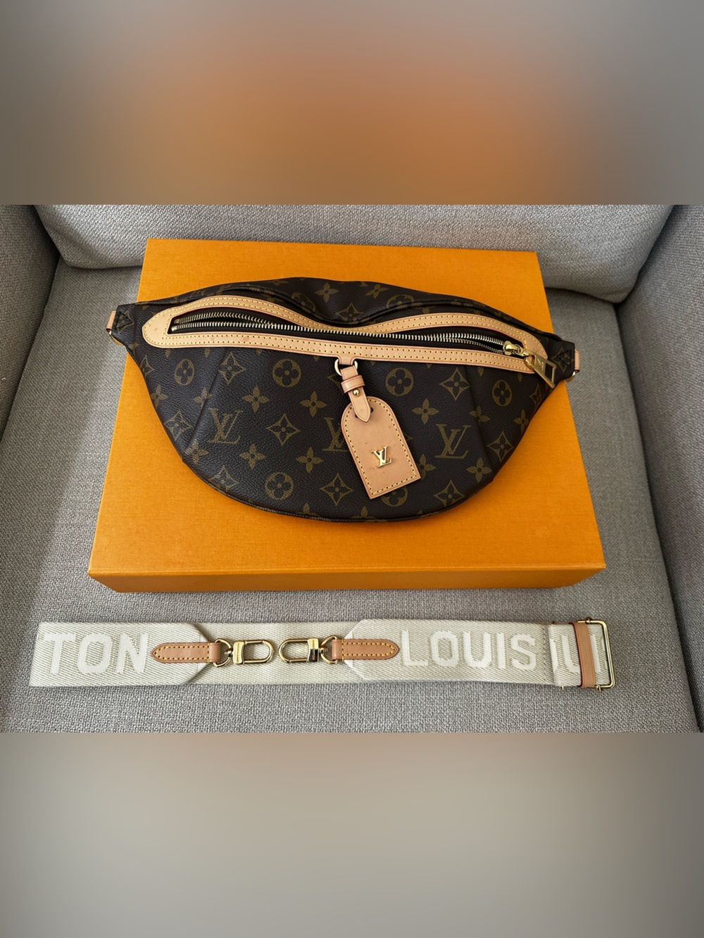 Louis Vuitton Monogram Crossbody Bag in Brown and Cream